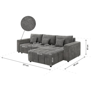 Canapé d'angle réversible/convertible en tissu - "George" - 4 places - Gris