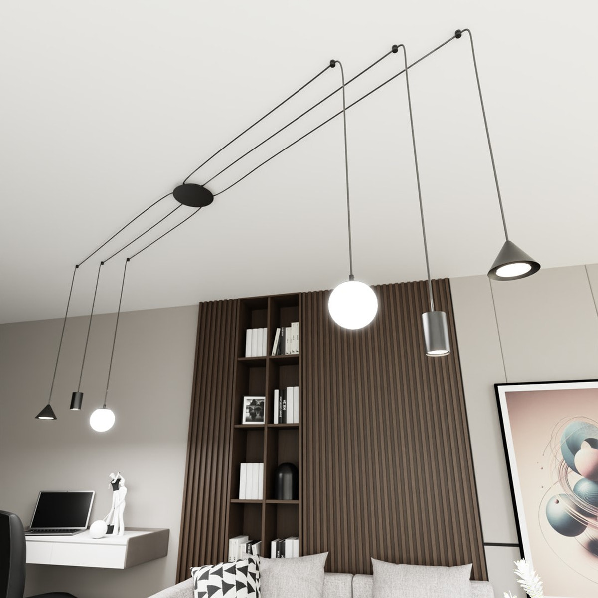 Lampada a sospensione Fuji in acciaio nero opaco