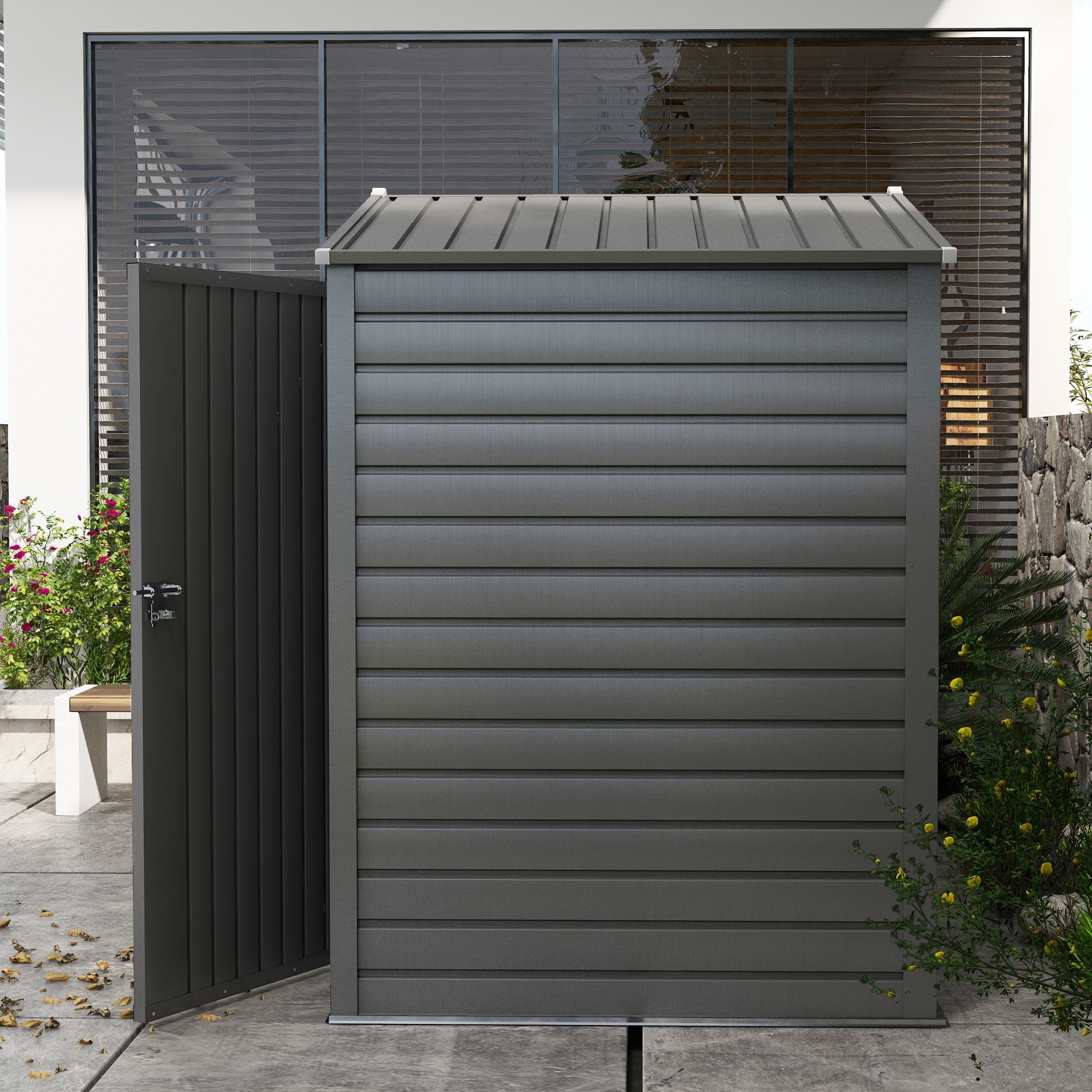 Abri de jardin cabanon dim. 190L x 131l x 188H cm porte verrouillable ventilations tôle acier ondulé gris