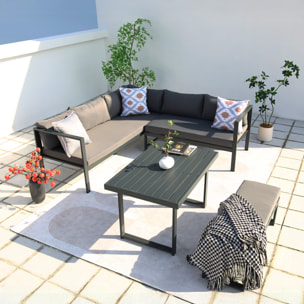 Salon de jardin gris foncé 6 places canapé + banc SATIPO