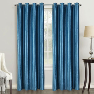 Paire de rideaux en velours et motifs frappés - Bleu Paon