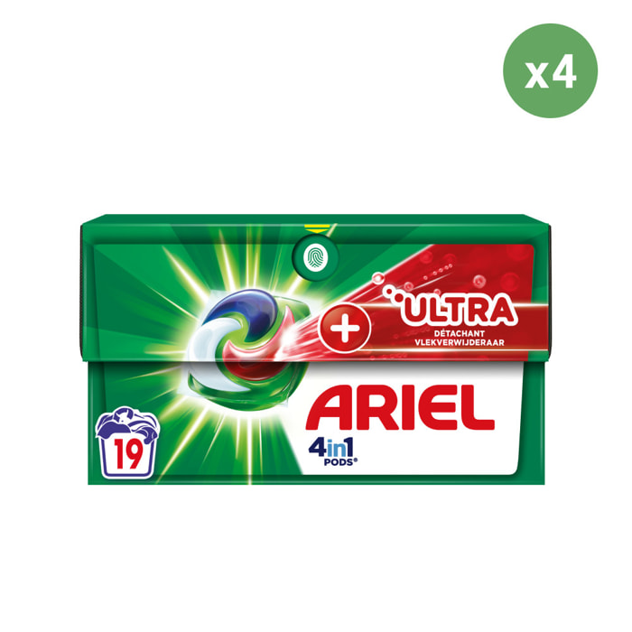 4x19 Pods+ Ultra Detachant, Lessive En Capsules Ariel