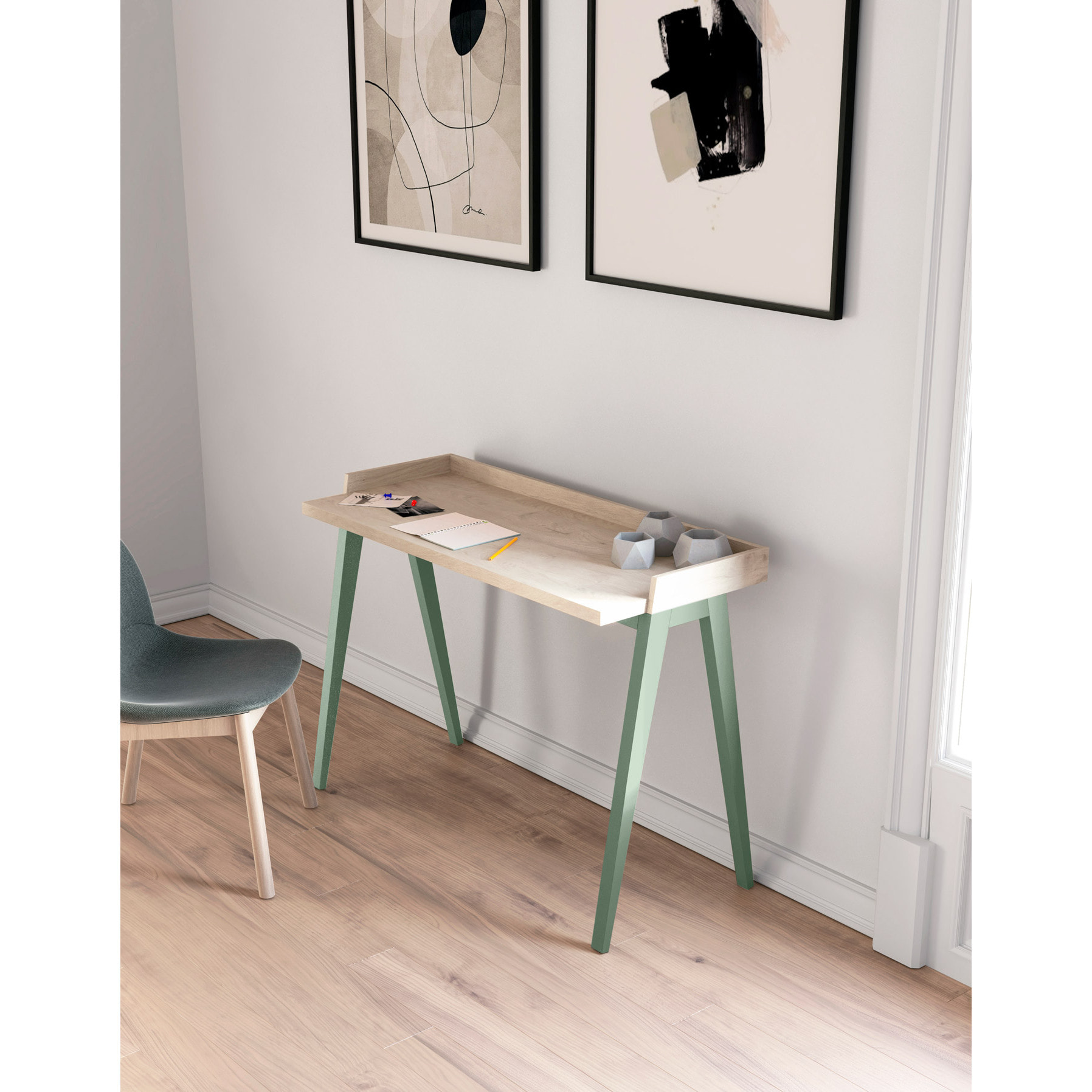 Escritorio Paris roble y verde 81x111x50