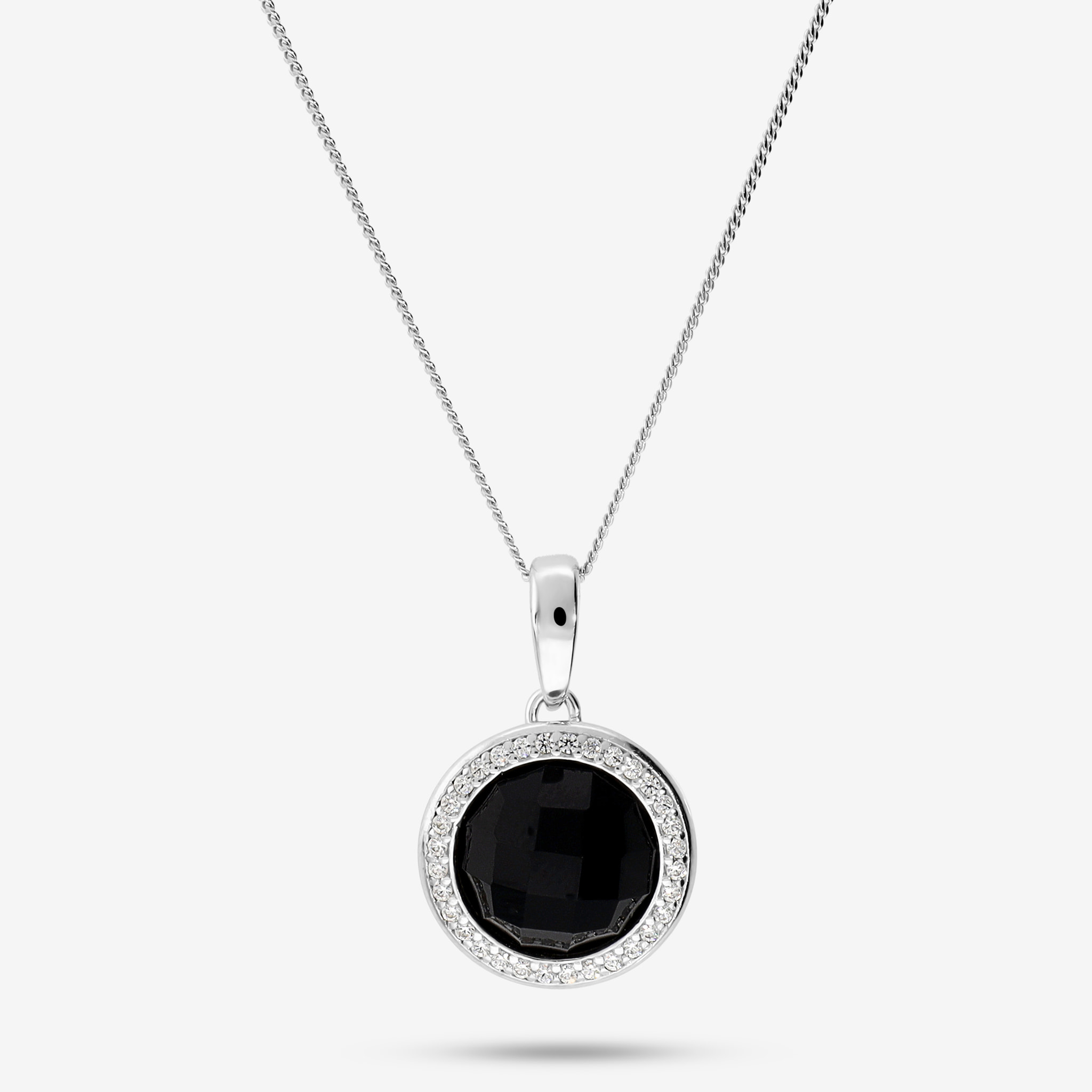Collana in Argento 925 con Pendente Tondo in Spinello Nero e Cubic Zirconia
