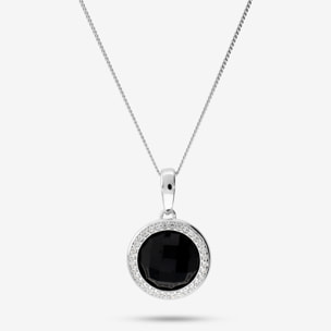 Collana in Argento 925 con Pendente Tondo in Spinello Nero e Cubic Zirconia