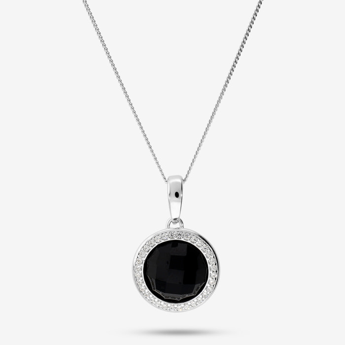 Collana in Argento 925 con Pendente Tondo in Spinello Nero e Cubic Zirconia
