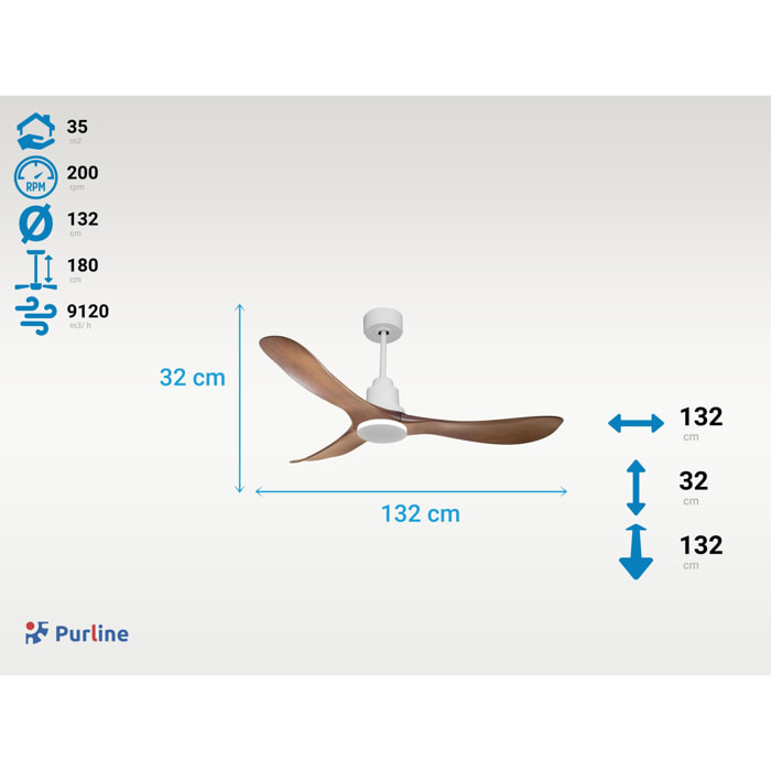 Ventilateur de plafond Réversible  Thermostat Pays vendable Wifi Moteur à courant continu Toits en pente Télécommande Hypersilence Mémoire