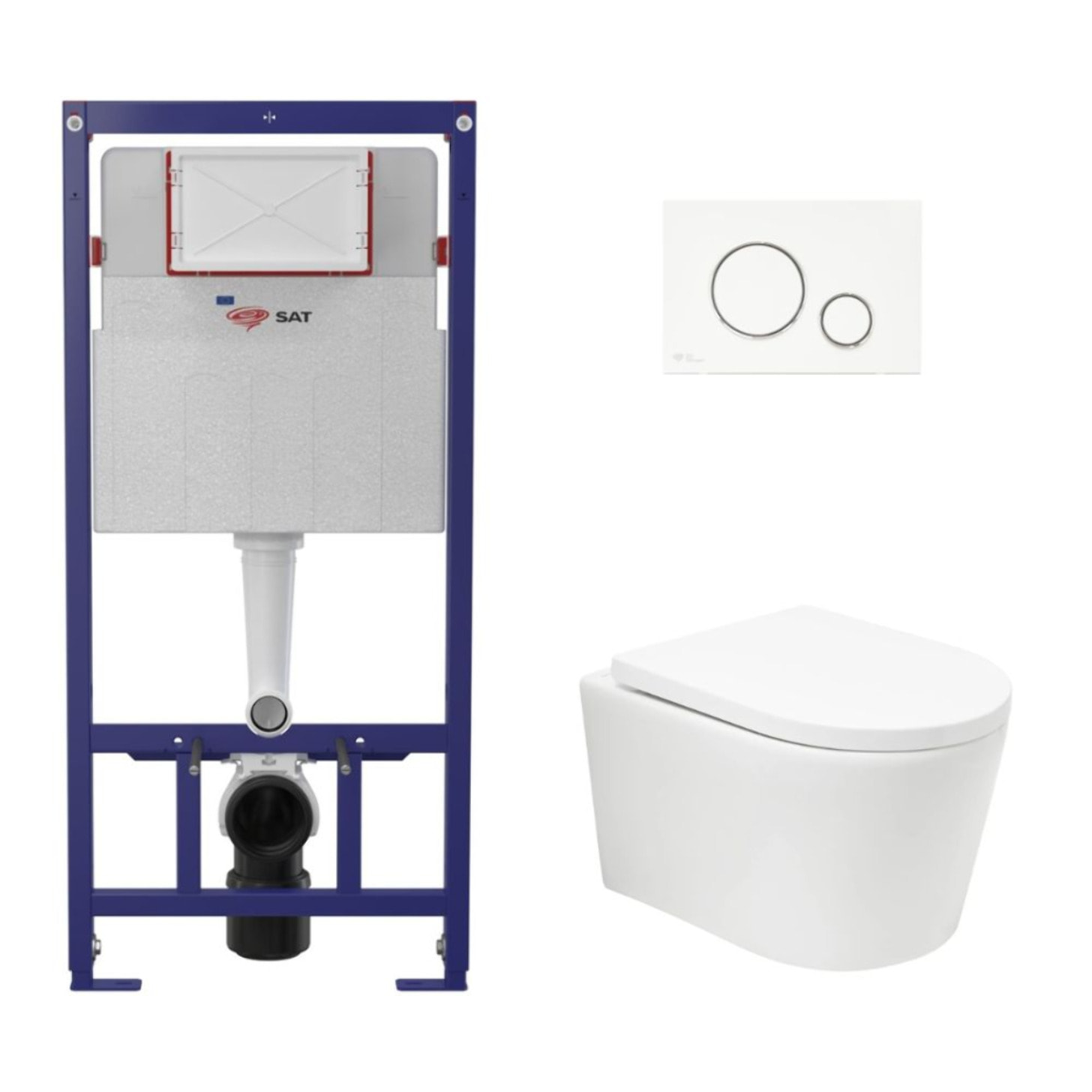 Pack WC bâti ECO 2L Swiss Aqua Technologies + WC suspendu Swiss Aqua Technologies + plaque blanche (STESTBRWT03-FR)