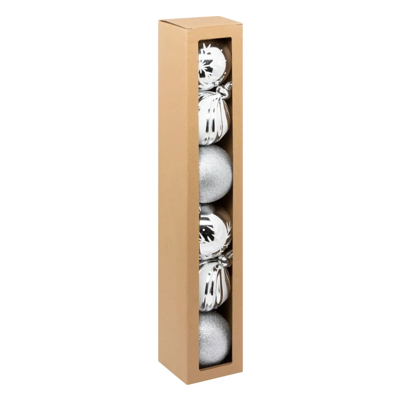 Boule de Noël plastique 100mm x6 argent et blanc