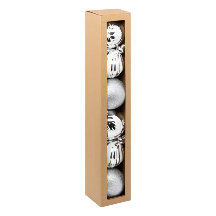 Boule de Noël plastique 100mm x6 argent et blanc