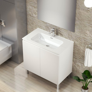Ensemble de Salle de Bain Lust | 80 cm Blanc | Deux Portes | Lavabo Encastré | N'inclut pas le Miroir | Meuble Assemblé | Alday