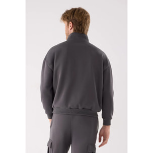 Sudadera deportiva hombre afelpada semi cremallera gris marengo