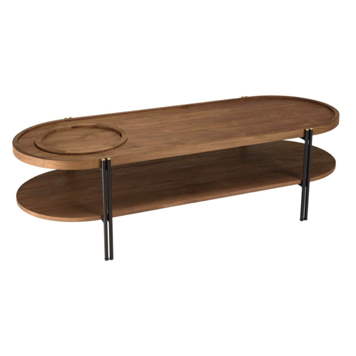 SIXTINE - Table basse bois teck recyclé 2 niveaux plateau amovible