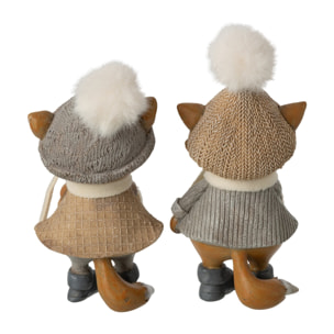 J-Line Renard hiver - polyester - gris/marron - large - assortiment de 2