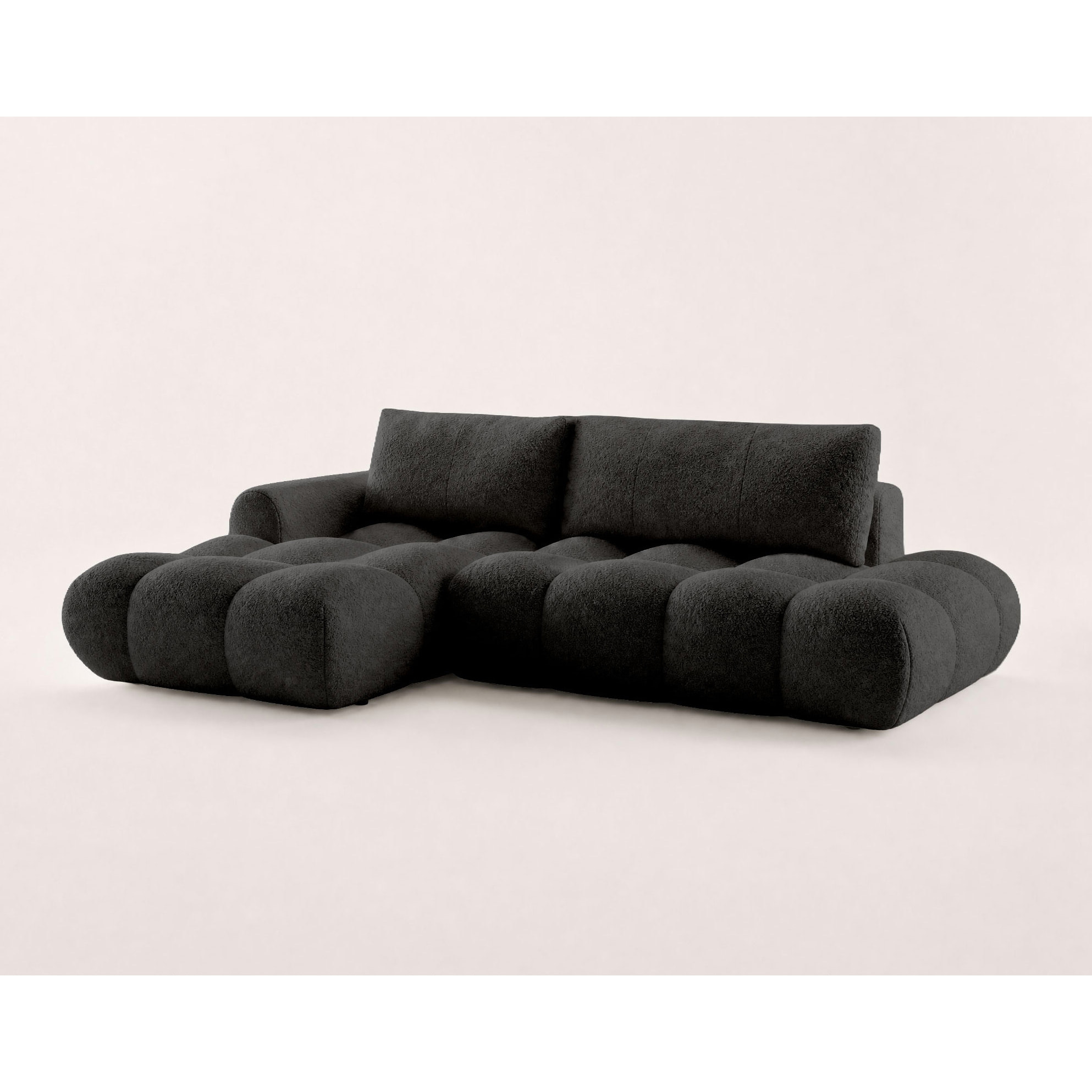 Yulin - Canapé d'angle ouvert gauche 4 places convertible avec coffre en tissu bouclette - Noir