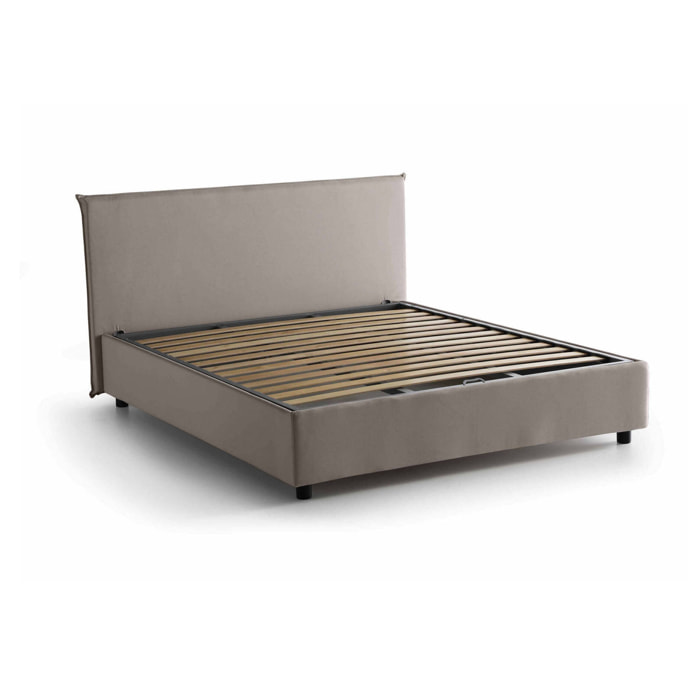 Letto matrimoniale Arcan, Letto contenitore con rivestimento in tessuto, 100% Made in Italy, Apertura frontale, adatto per materasso Cm 160x200, Tortora
