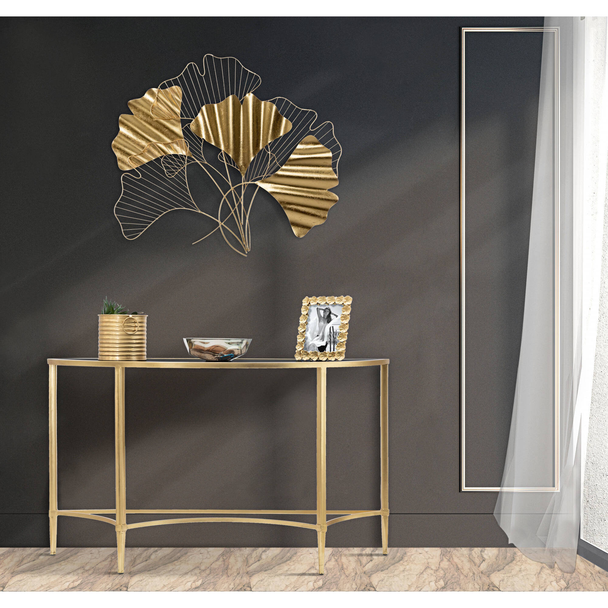 Decorazione da parete, Ferro, Colore Oro, Misure: 80 x 2,5 x 70 cm