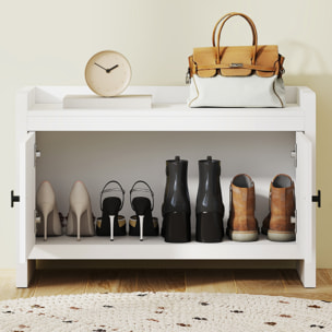 Banco Zapatero Mueble Zapatero Banco de Almacenamiento Bohemio con Puertas Frentes de Ratán Estante Extraíble para 8 Pares de Zapatos para Entrada Dormitorio 80x35x52 cm Blanco