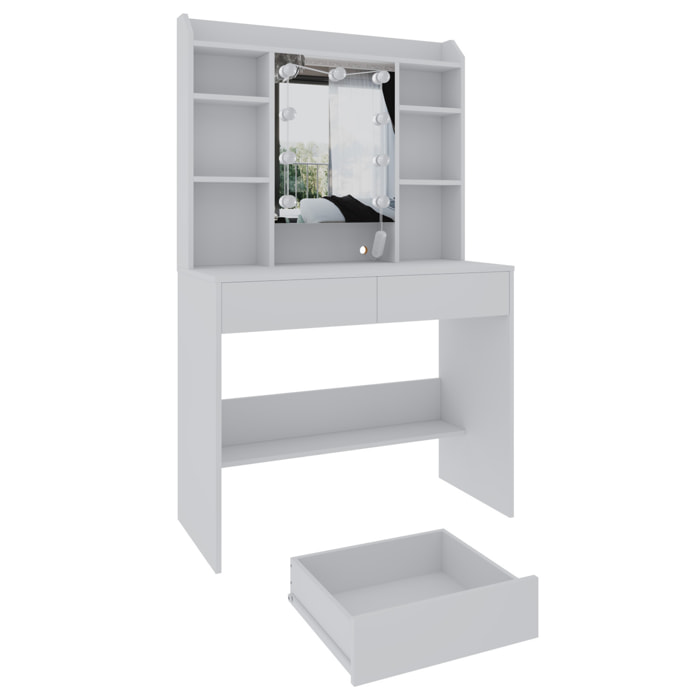 Toeletta Tavolino Trucco Tavolo Con 9 Luci LED Luminosità E Tonalità Regolabili Specchio 2 Cassetti 7 Vani A Giorno Mensole 40 x 90 x 144.7 Cm Bianco
