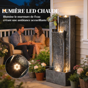 Fontaine de jardin cascade LED 3 niveaux avec jardinière gris