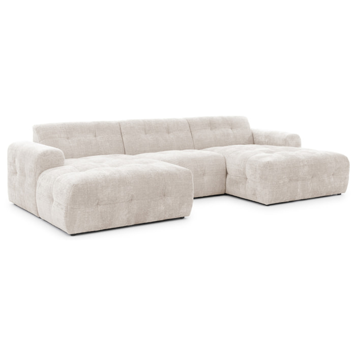 Diane - Canapé panoramique en U 6 places en velours texturé - Beige