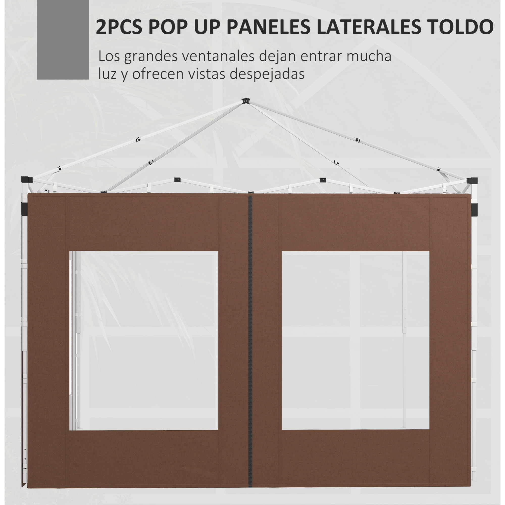 Outsunny Paredes Laterales para Carpa de 2 Paneles 295x195 cm Paredes Laterales de Repuesto de Tela Oxford con 2 Ventanas para Carpas de 6x3 m 3x3 m Marrón