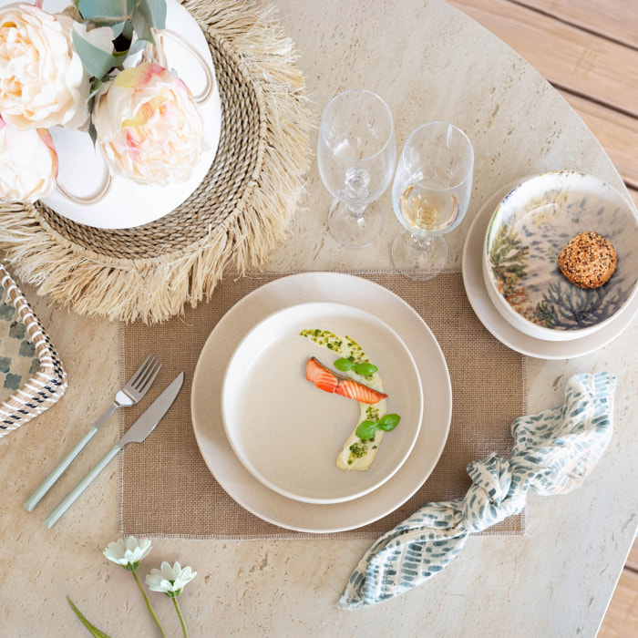 Lot de 6 assiettes creuses beige en grès 20,5cm ARITA