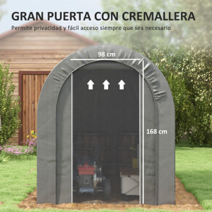 Carpa de Jardín Exterior para Herramientas, Bicicletas, 2,4x1,6x1,9 m, Cobertizo Exterior con Marco de Acero, Puerta Enrollable con Cremallera, Impermeable, Garaje Portátil, Gris Claro