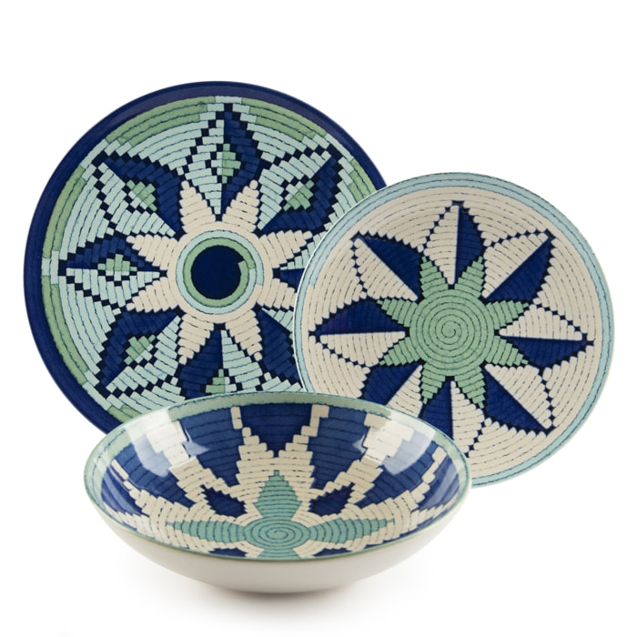 Service 12 assiettes Excelsa Dakar Sea, céramique, multicolore