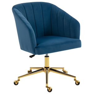 Silla de Oficina con Ruedas, Silla de Escritorio de Terciopelo con Respaldo Acolchado con Costuras, Asiento Ancho, Altura Ajustable, Espuma de Alta Resiliencia, para Casa, Oficina, Azul
