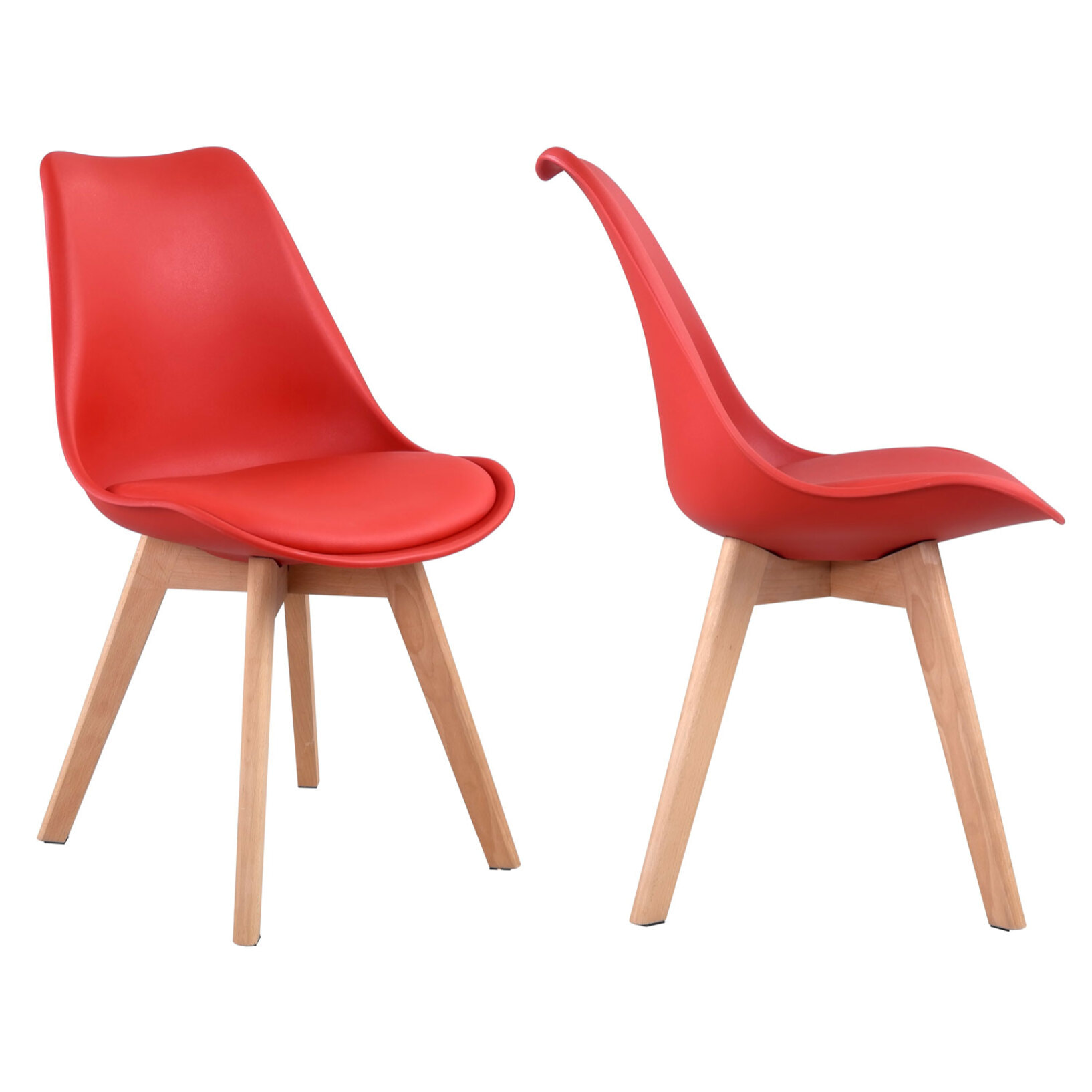 Lot de 2 chaises scandinaves NORA rouge avec coussin