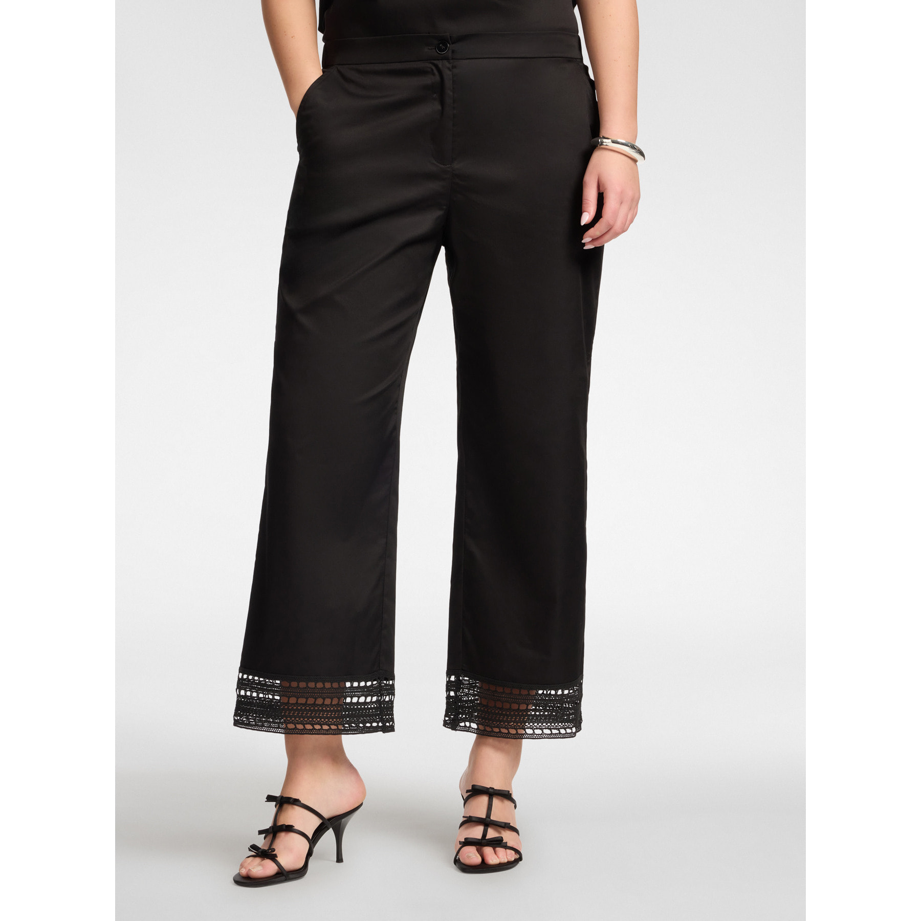 Elena Mirò - Pantaloni misto cotone con pizzo - Nero