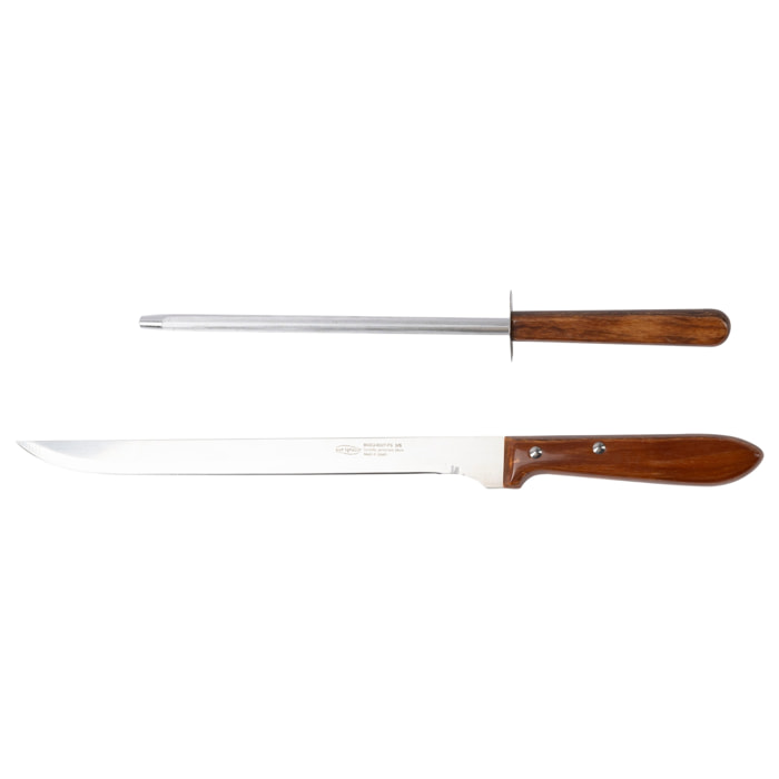 Set cuchillo jamonero + chaira hierro + madera prensada con mango san ignacio