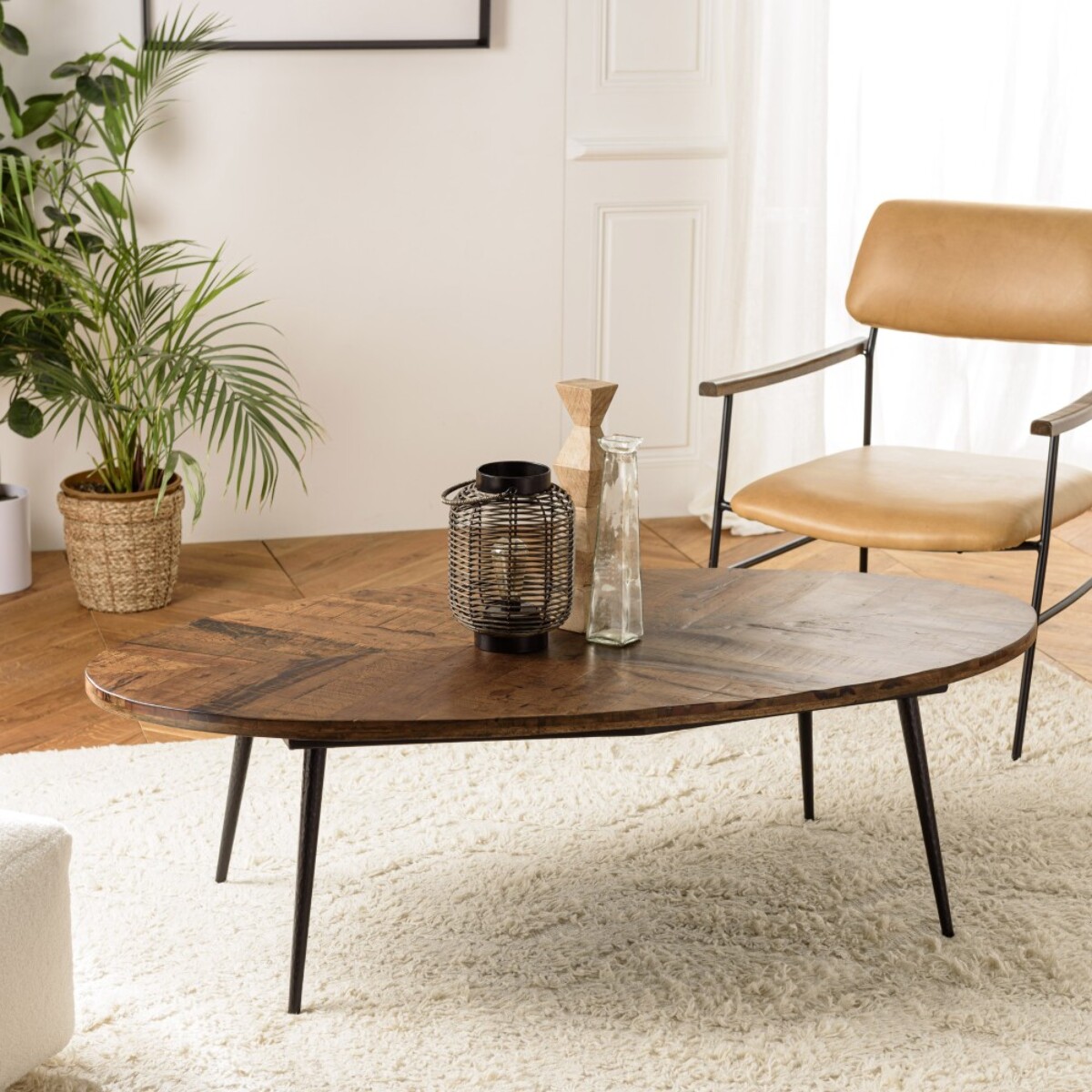 KIARA - Table basse ovale 135x70cm plateau chevrons