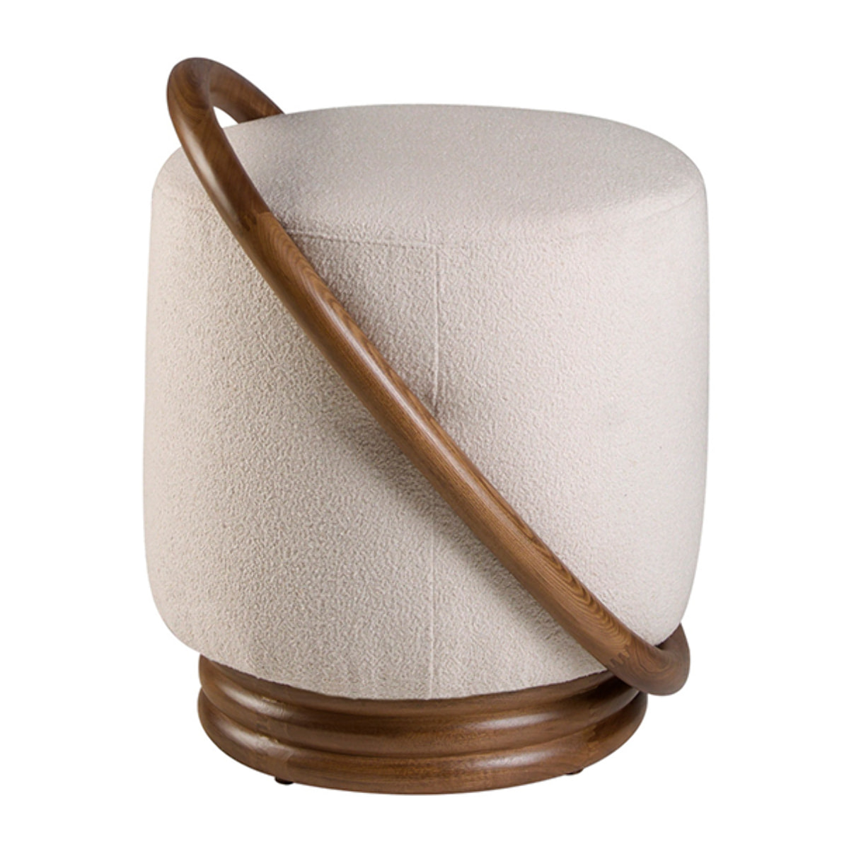 Puff Angel Cerdá con asiento tapizado en tela en blanco base de madera en nogal 52x47x54cm