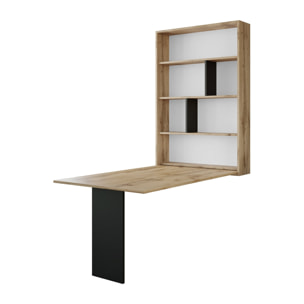 Mondrian - table murale rabattable avec rangements - 4 personnes - Noir / Bois