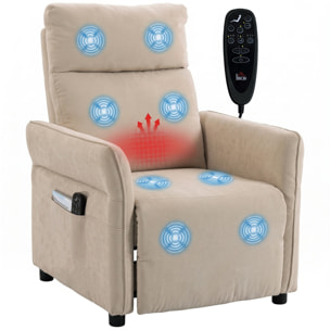 HOMCOM Sillón de Masaje, Sillón Relax Reclinable 135° Manual, Calor Lumbar, Mando a Distancia, Reposapiés, 8 Zonas de Masaje, Reposabrazos Ajustables, Asiento Muelles, Bolsillos, Tapizado Rizo, Beige