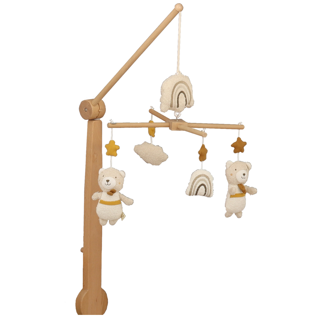 Mobile musical en bois avec jouets en coton