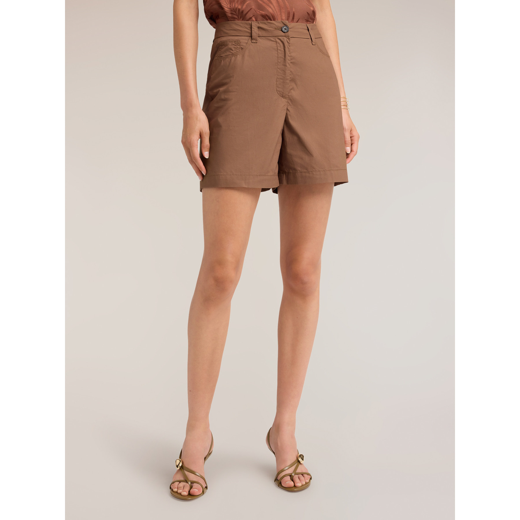 Motivi - Shorts in popeline di cotone - Marrone