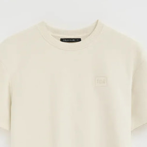 Maglietta ecrù con microstruttura e toppa Polo Club