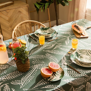 Nappe Tropical 240x140cm vert olive imprimé feuilles