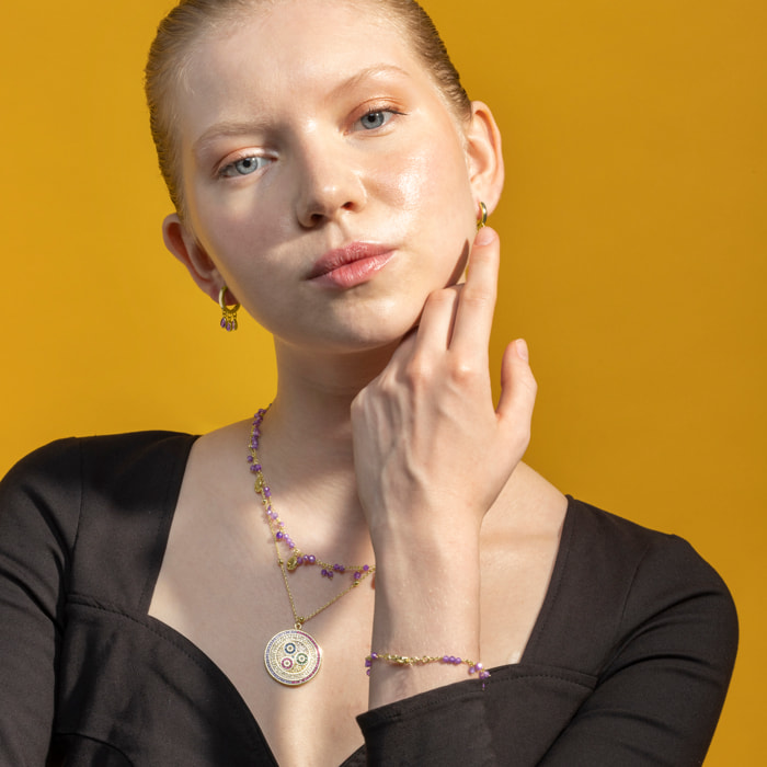 Pendientes de Circonita Amatista acabados en oro amarillo de 18k