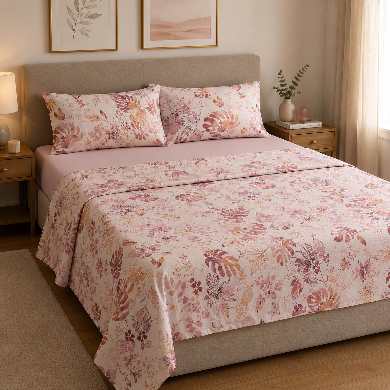 HERMET Completo Letto Matrimoniale Nives Pesca 100% Cotone 240x290 cm