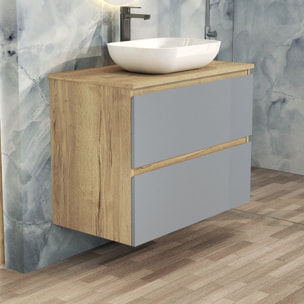 Ensemble de Salle de Bain Nia | Meuble Suspendu | 80 cm Bleu | Deux Tiroirs |Lavabo sur Plan | Miroir non inclus | Meuble Monté | Alday