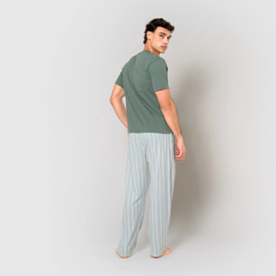 Pijama largo de algodón manga corta raya hamon agua marina