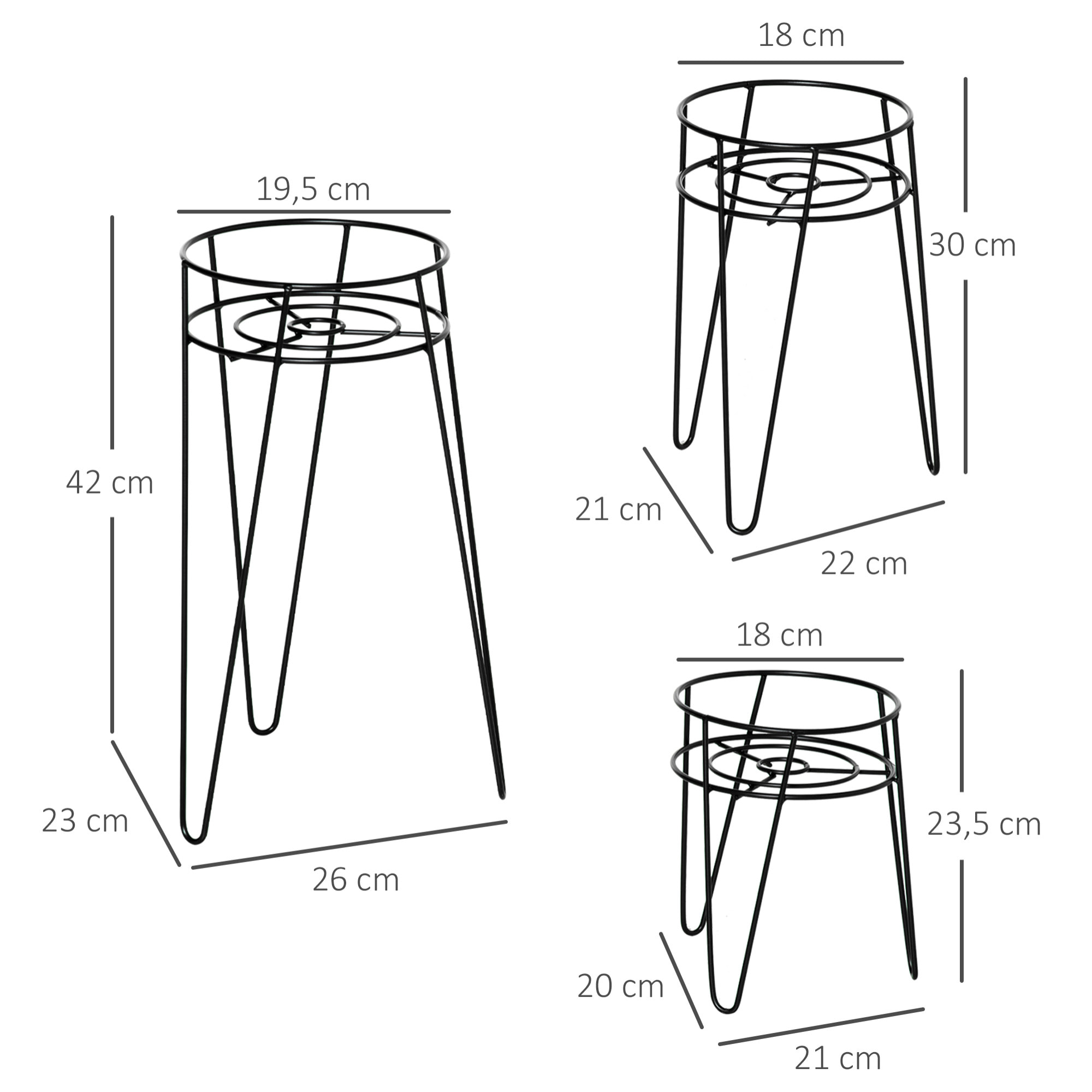 Supports de pots de fleurs design en épingle - supports à plantes - métal époxy noir