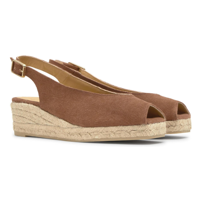 Alpargata de cuña 3 cm open toe en lona de algodón con punta cuadrada