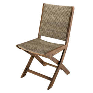VICK - SALON DE JARDIN EN BOIS 8/10 pers 1 Table rect. extensible - 4 chaises 2 fauteuils pliants et rotin synthétique