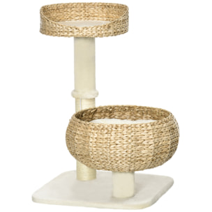 Arbre à chat griffoir 2 niveaux hauteur 72 cm poteau sisal avec niche et plate-forme 1 balle suspendue beige