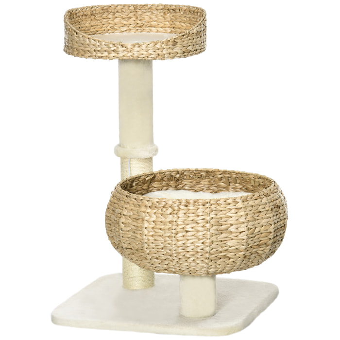 Arbre à chat griffoir 2 niveaux hauteur 72 cm poteau sisal avec niche et plate-forme 1 balle suspendue beige